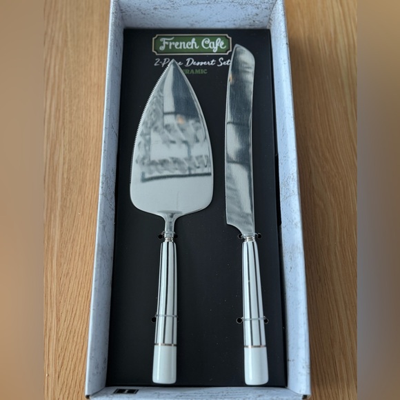 New!🇫🇷French Cafe Premium Stainless Steel Ceramic Set of Cake Knife & Server-2pc